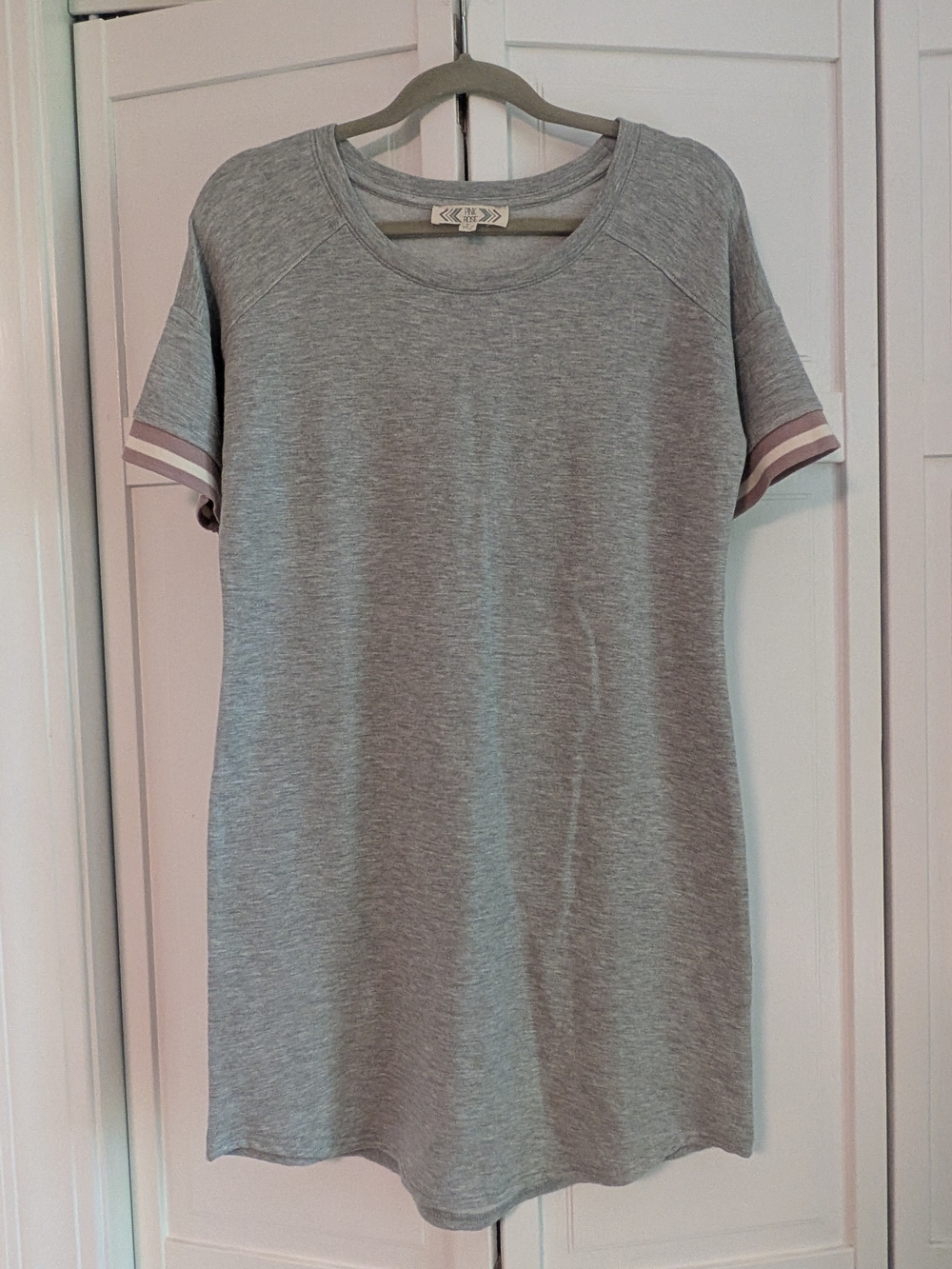 Pink Rose Grey Midi Dress with Pink Trim